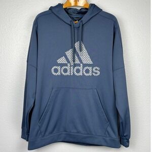 Adidas ClimaWarm Hoodie Mens M Blue Graphic Logo Pullover Sweatshirt Oversized